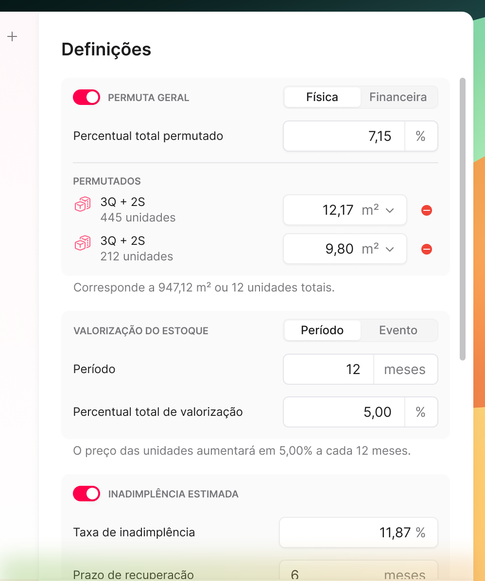 Imagem exibindo a janela de ajustes de uma linha de receita